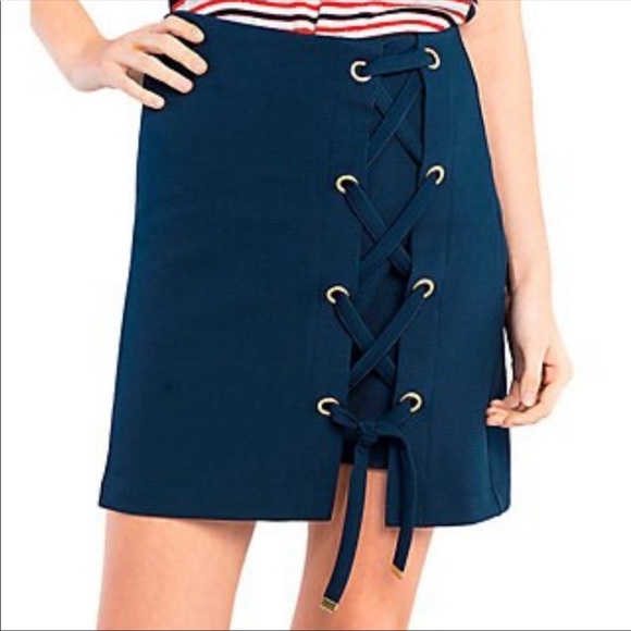 Kensie Lace-Up Navy Skirt - Picture 6 of 7